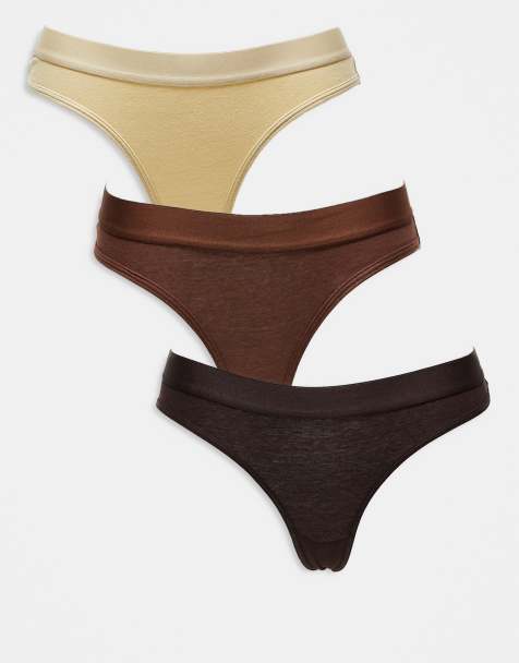 Brave Soul – 3er-Pack Baumwoll-Tangas in Braun - view 1