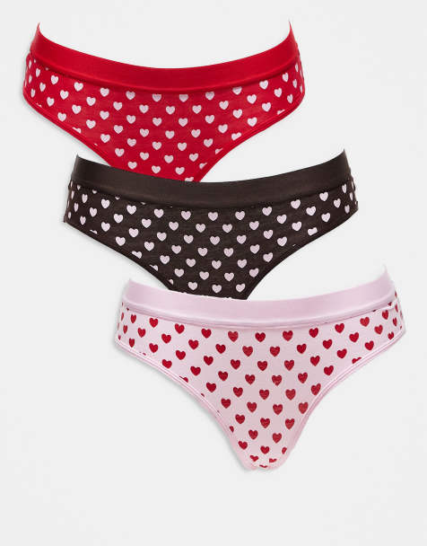Brave Soul – 3er-Pack Hipster-Slips in Rosa, Rot und Braun mit Herzmuster - view 1
