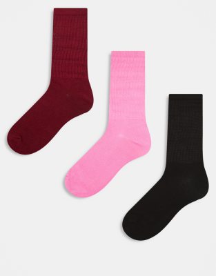 Brave Soul - 3er-Pack lockere Socken in Rosa, Rot und Braun-Bunt