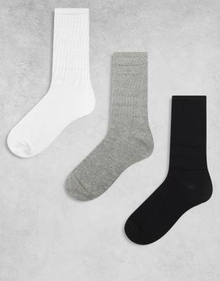 Brave Soul - 3er-Pack lockere Socken in Schwarz, Grau und Weiß-Bunt