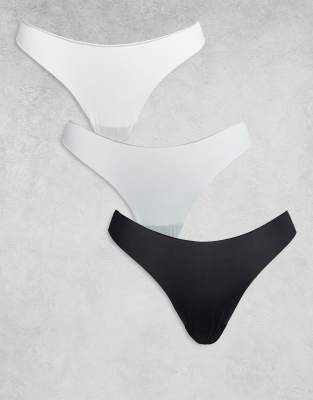 Brave Soul - 3er-Pack nahtlose Tangas in Schwarz, Grau und Weiß-Bunt