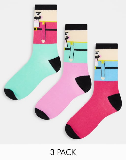 Brave Soul – 3er-Pack Nussknacker-Weihnachtssocken in Pastellrosa, Blau und Grün