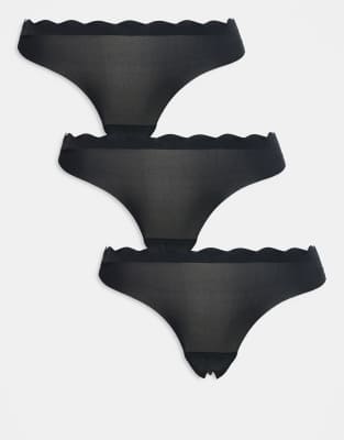 Brave Soul - 3er-Pack Tangas aus Mikrofaser in Schwarz mit Bogenkante
