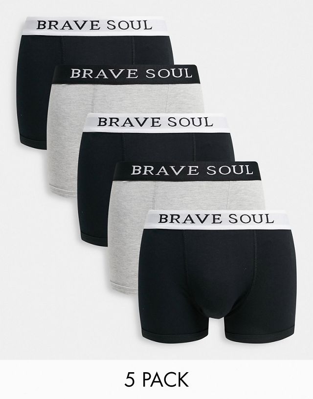 Brave Soul 5 pack boxers in black and gray