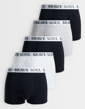 Brave Soul 5 pack boxers in black, white & grey