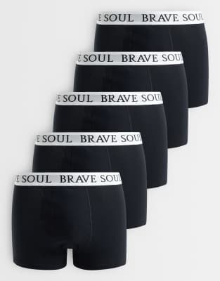Brave Soul 5 Pack Boxers In Black