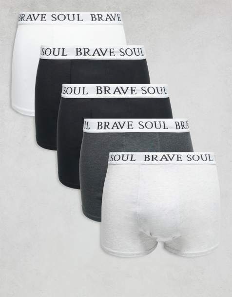 Brave Soul 5 pack boxers with logo waistband in black, gray and white - view 1