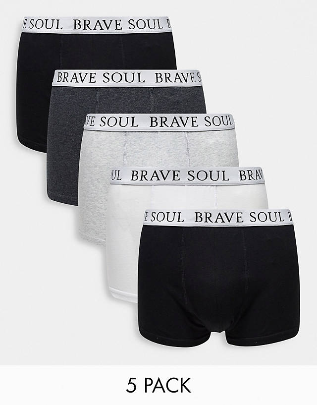 Brave Soul - 5 pack boxers with logo waistband in black grey and white