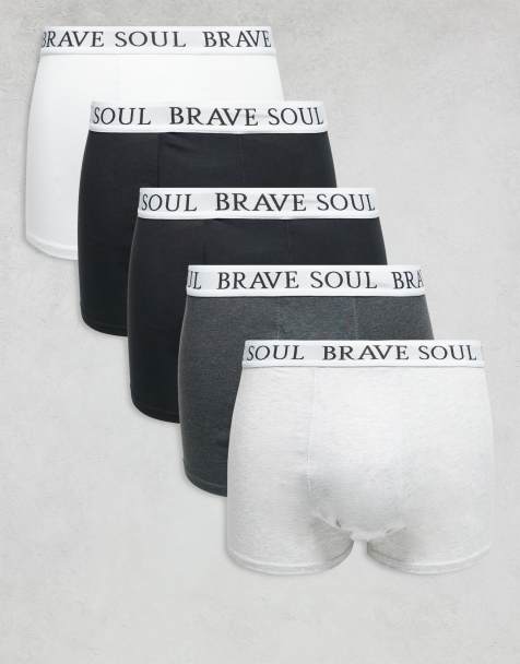 Brave Soul 5 pack boxers with logo waistband in black, grey and white - view 1