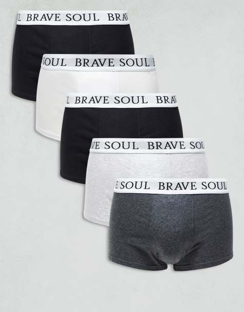 Brave Soul 5 pack boxers with logo waistband in black, grey, white - view 1