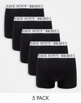 Brave Soul 5 Pack Boxers With Logo Waistband In Black