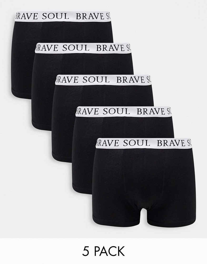 Brave Soul 5 pack boxers with logo waistband in black