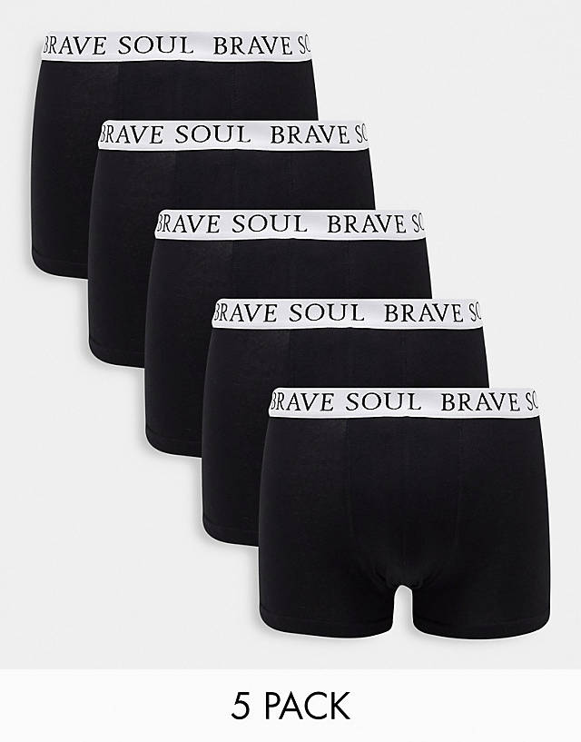 Brave Soul - 5 pack boxers with logo waistband in black