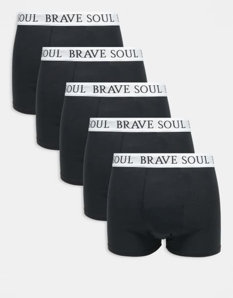 Brave Soul 5 pack boxers with logo waistband in black - view 1