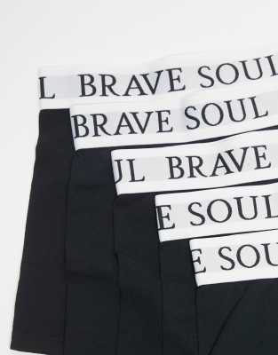 Brave Soul 5 Pack Boxers With Logo Waistband In Black