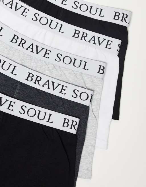 Brave Soul – 5-Pack Boxershorts in Schwarz, Grau und Weiß mit Logo-Bund, 2 von 4