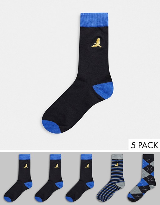 Brave Soul 5 pack socks in check & stripe