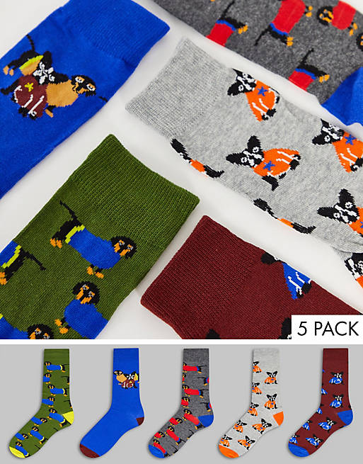 Brave Soul 5 pack socks in dog print