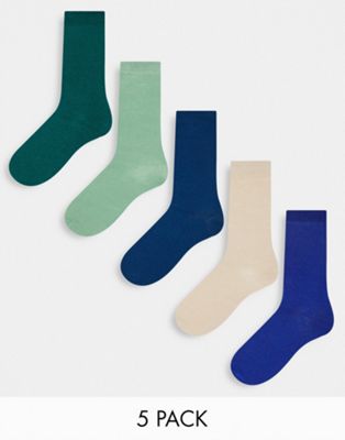 Brave Soul 5 pack socks in green and blue