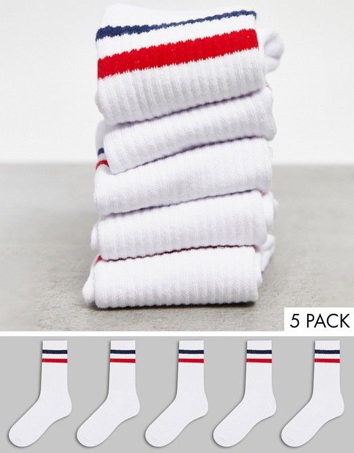 Brave Soul 5 pack sport socks with stripe detail
