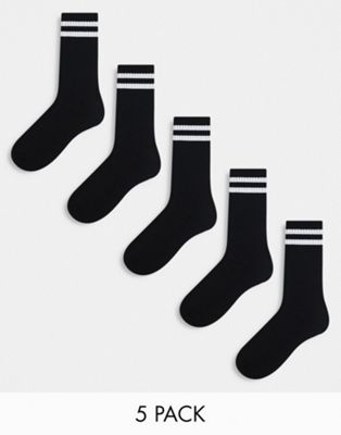 Brave Soul 5 pack sport stripe socks in black and white - ASOS Price Checker