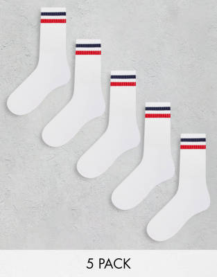 Brave Soul 5 pack sport stripe socks in white