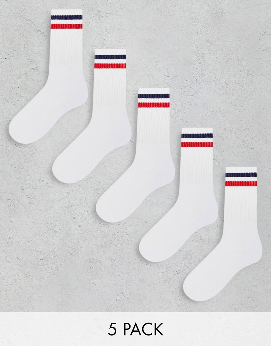 Brave Soul 5 pack sport stripe socks in white