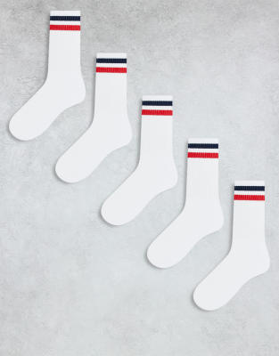 Brave Soul Brave Soul 5 pack stripe sport socks in white