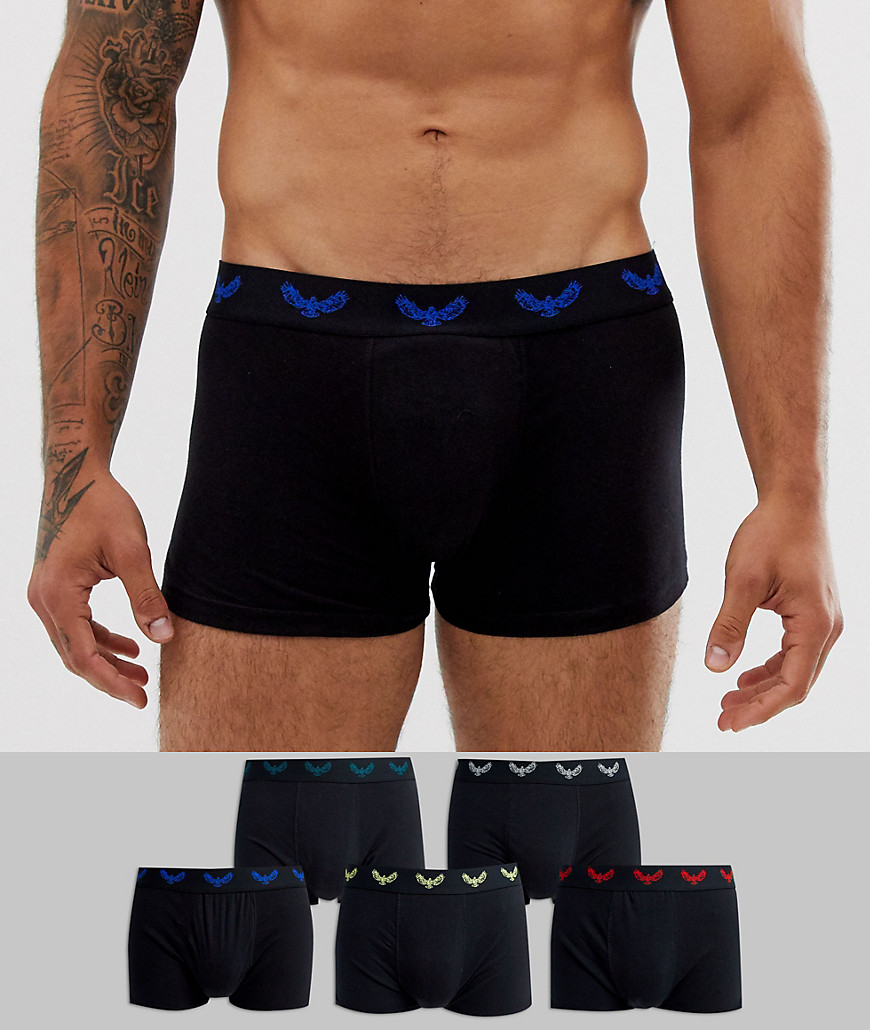 Brave Soul 5 pakke med underbukser i sort med kontrast taljebånd-Multifarvet