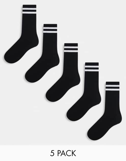 Brave Soul – 5er-Pack Sportsocken in Schwarz mit weißen Streifen