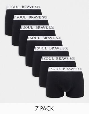 Brave Soul 7 pack boxers with contrast logo waistband in black and white