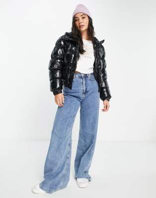 Brave Soul cropped puffer jacket in black