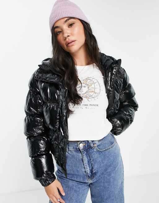 Brave Soul abiona vinyl puffer jacket in black ASOS