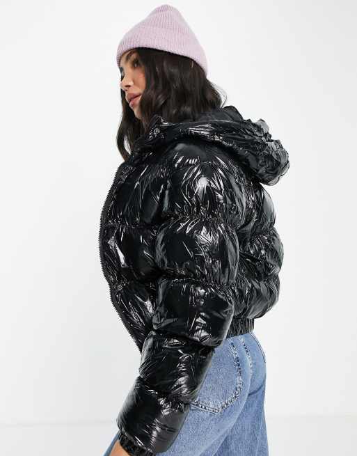 Black Vinyl Bubble Puffer Jacket