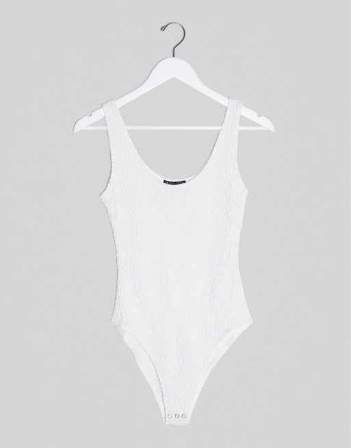Brave Soul abir shirred bodysuit in white