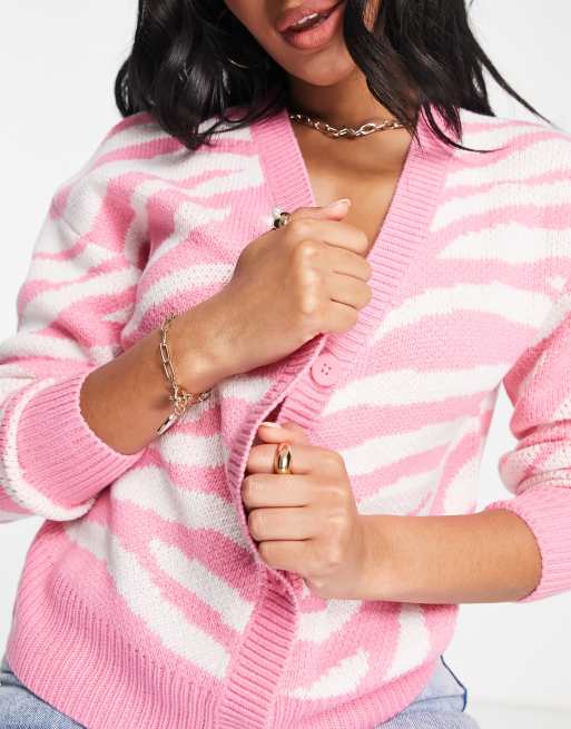 Brave Soul abstract cardigan with zebra print in pink