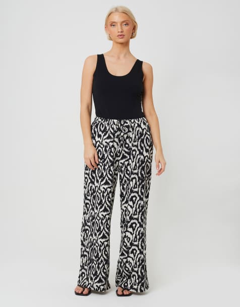 Brave Soul Abstract print wide leg trousers in black