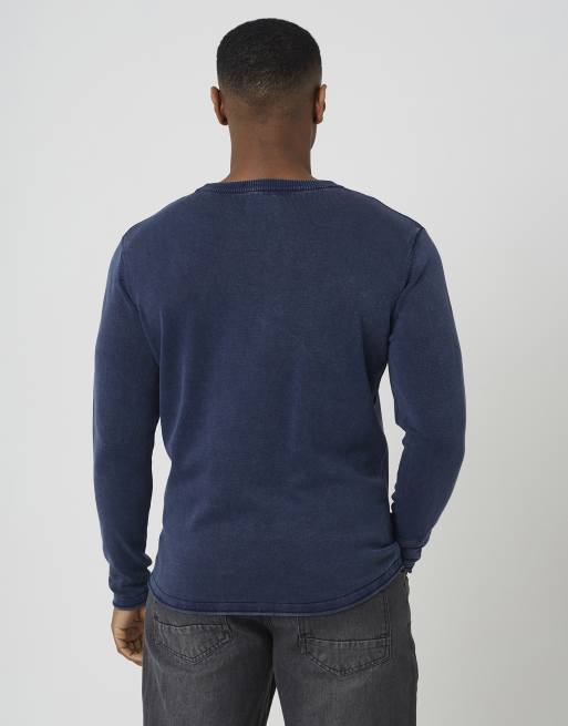 Brave Soul Acid wash crew neck jumper in blue, 2 of 4