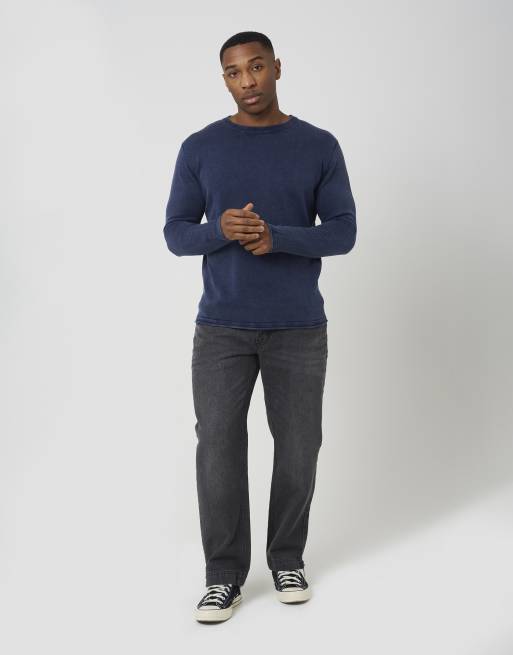 Brave Soul Acid wash crew neck jumper in blue, 3 of 4