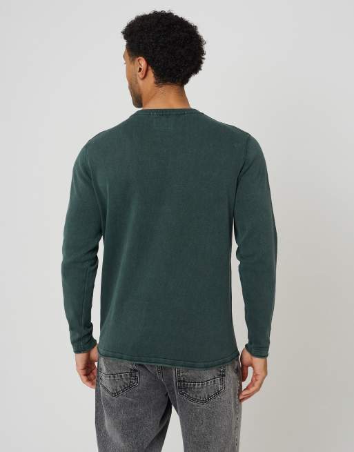 Brave Soul Acid wash crew neck jumper in dark green, 2 of 4