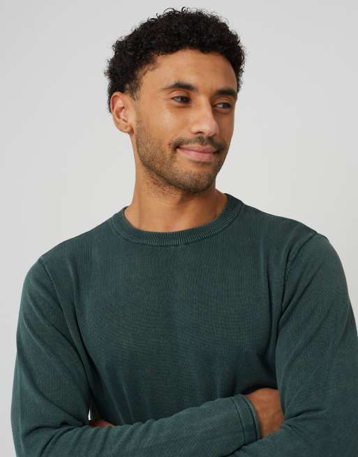 Brave Soul Acid wash crew neck jumper in dark green, 4 of 4