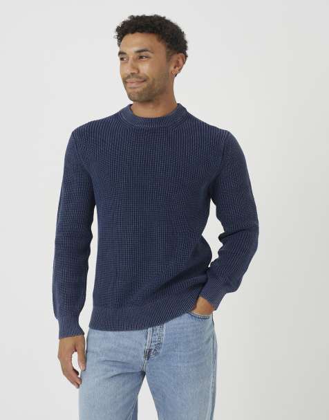 Brave Soul Acid wash crew neck knitted jumper in blue - view 1