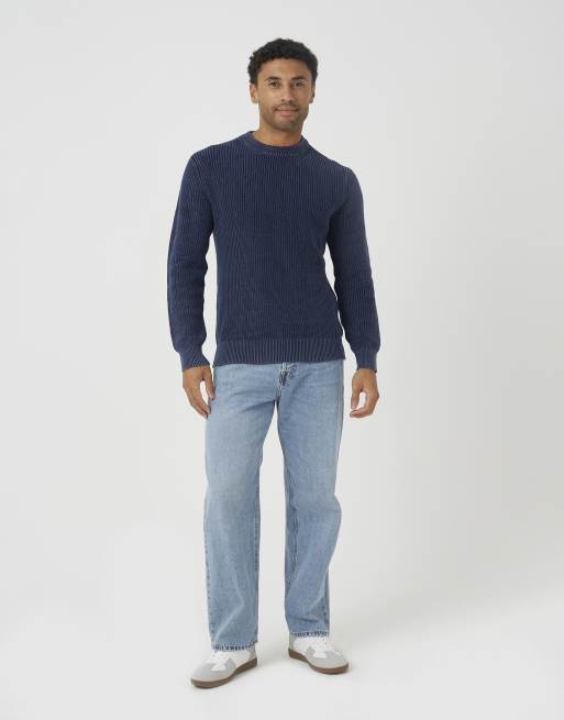 Brave Soul Acid wash crew neck knitted jumper in blue, 3 of 4