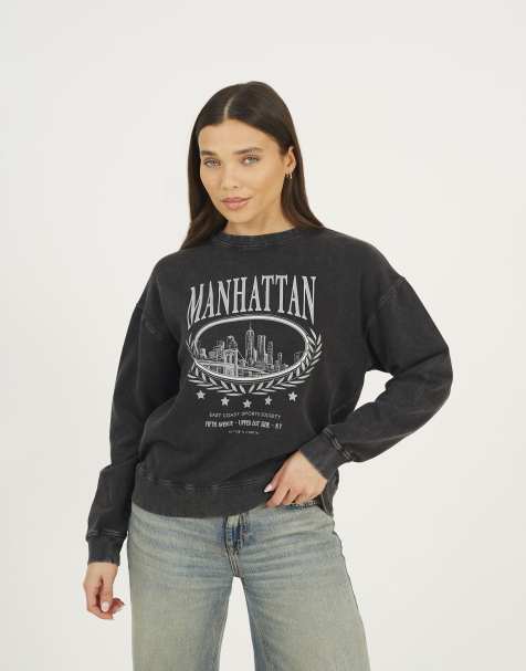 Brave Soul Acid wash embroidered sweatshirt in black