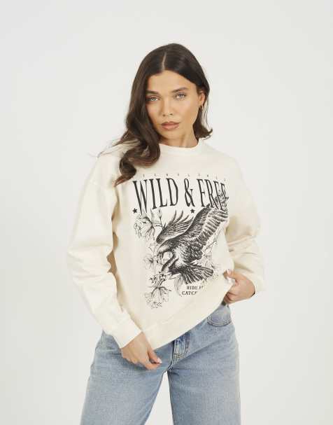 Brave Soul Acid wash graphic print sweatshirt in beige - view 1