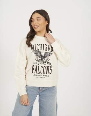 Brave Soul Acid wash graphic print sweatshirt in beige-Neutral