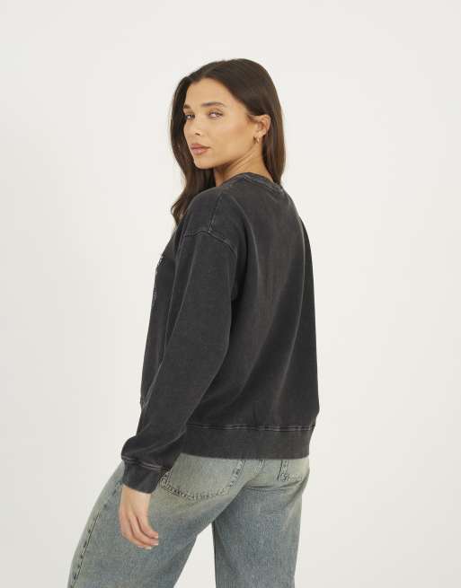 Brave Soul Acid wash graphic print sweatshirt in black, 3 of 4