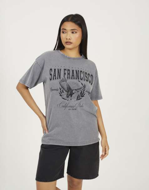 Brave Soul Acid wash oversized graphic t-shirt in grey - view 1