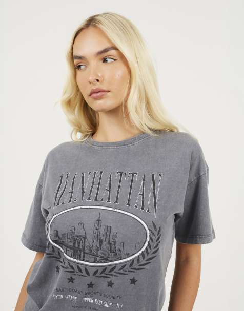 Brave Soul Acid wash oversized graphic t-shirt in grey - view 1