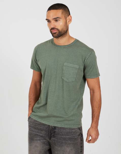 Brave Soul Acid wash patch pocket t-shirt in green - view 1